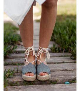 Jute Platform Sandals with Laces Estrella Black